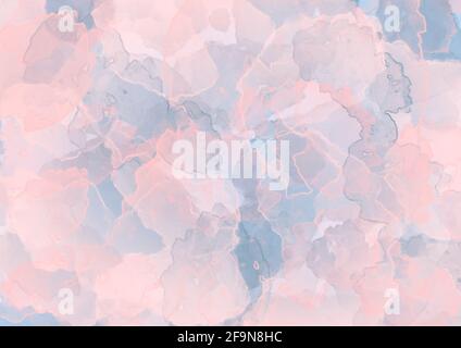 Astratto acquerello grunge sfondo in colore pastello. Immagine di gocce di vernice in rosa e blu Foto Stock