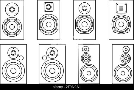 Altoparlanti da libreria. Impianto audio. Icone piatte. Illustrazione vettoriale Illustrazione Vettoriale