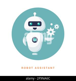 Icona assistente robot su stile linea. Assistente umano Android. Illustrazione Vettoriale
