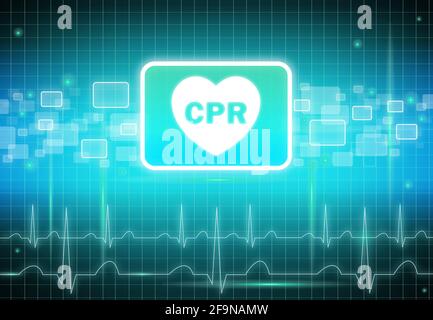 Cartello CPR su schermo virtuale - assistenza sanitaria e medica concetto Foto Stock