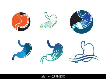 Modello di disegno del logo della cura dello stomaco, simbolo creativo, icona Illustrazione Vettoriale