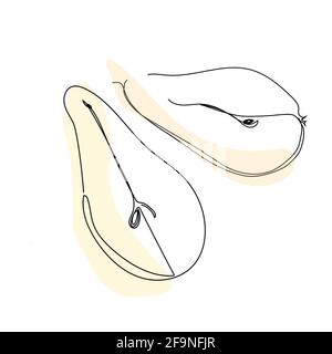 Frutta di pera metà disegno di linea continuo. Illustrazione Vettoriale