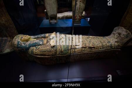 Città del Vaticano, Roma, Italia. Antiche statue egiziane e mummie in mostra ai Musei Vaticani Foto Stock