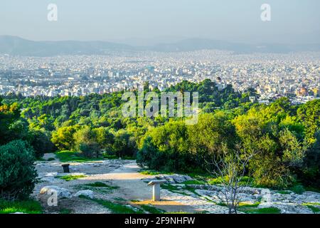 Vista aerea di atene dalla collina di Filopappos, Grecia. Foto Stock