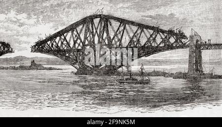 Il Forth Bridge, prima del completamento, Scozia. Fine del XIX secolo. Da grandi ingegneri, pubblicato circa 1890 Foto Stock