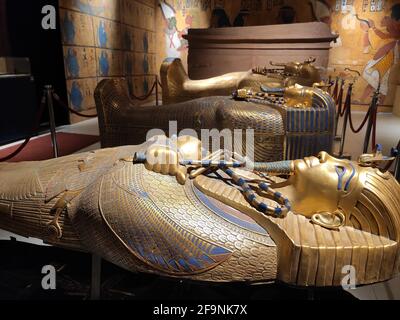 Museo dedicato a Tutankhamon al Cairo, Egitto. L'antico faraone egiziano, re Tut Foto Stock