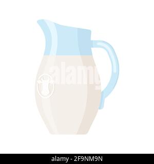 Icona colorata del vasetto in vetro del latte Vector. Modello piatto di caraffa per latte nei colori bianco, blu e verde Illustrazione Vettoriale