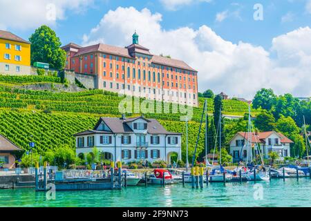 Vista sul castello di Neues schloss nella città tedesca Meersburg Foto Stock