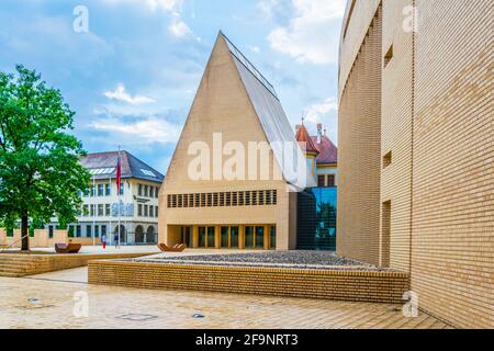 Nuova costruzione del parlamento a Vaduz, Liechtenstein. Foto Stock