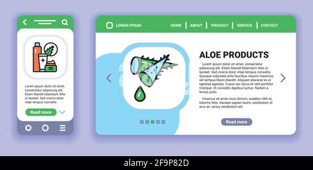 Banner Web Aloe e kit app mobile. Illustrazione vettoriale del contorno Illustrazione Vettoriale