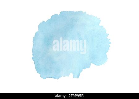 Punto blu sulla carta acquerello, goccia d'inchiostro. Colorazione astratta dell'azzurro su sfondo bianco. Foto Stock