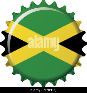 Bandiera nazionale della Giamaica su un tappo di bottiglia. Illustrazione vettoriale Illustrazione Vettoriale