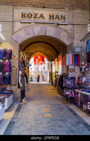 Il famoso Bazaar Ottomano Koza Han a Bursa, Turchia Foto Stock