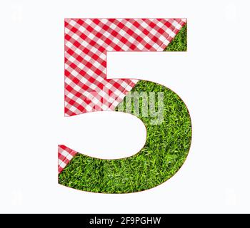 Digital Number 5 - Tovaglia picnic sull'erba Foto Stock