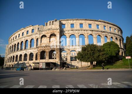 20.05.2016, Pola, Istria, Croazia - l'anfiteatro romano, a Pola chiamato Arena, costruito nel i secolo al tempo dell'Imperatore Vespasiano aveva la capacità Foto Stock