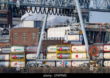 24.03.2021, Leverkusen, Renania Settentrionale-Vestfalia, Germania - Bayer Chempark Leverkusen, sito sul Reno, un terzo dell'intera produzione chimica in Foto Stock