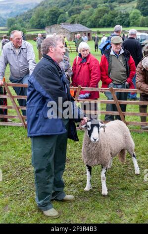 Gli agricoltori di Muker mostrano a Swalledale pecore. Yorkshire Dales National Park, 2009. Foto Stock