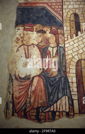 Maestro della conquista di Maiorca. Palazzo Berenguer Aguilar, Barcellona. Dettaglio. Riunione del Parlamento catalano a Barcellona, 1228. National Art Mus Foto Stock