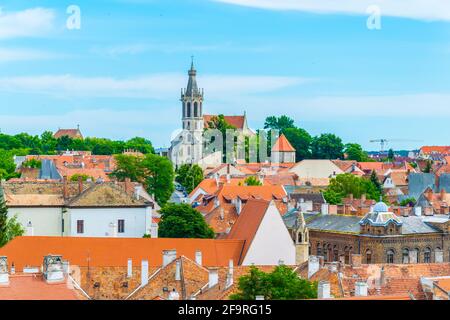 Vista aerea della città ungherese Sopron dalla torre dei vigili del fuoco. Foto Stock