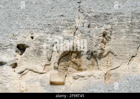 Il Cavaliere di Madara è un inizio medioevo roccia grande rilievo, Bulgaria, Patrimonio Mondiale dell UNESCO Foto Stock
