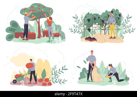 Set di raccolta di caratteri cartoni animati piatti, concetto di illustrazione vettoriale Illustrazione Vettoriale