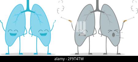 Polmoni sani e malati isolati su sfondo bianco illustrazione vettoriale Illustrazione Vettoriale
