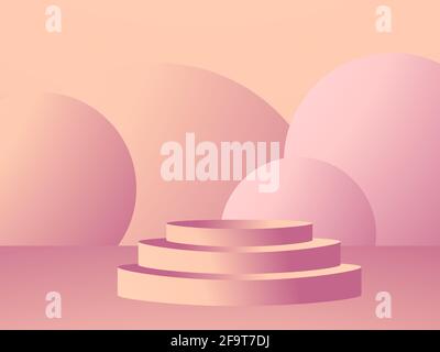 podio 3d in stile minimalista con forme geometriche. Podio gradienti per la presentazione del prodotto. Piedistallo pubblicitario, layout. Illustrazione vettoriale Illustrazione Vettoriale