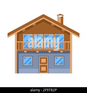 Illustrazione di chalet in legno. Icona di pubblicità per il settore dei viaggi e le aziende. Illustrazione Vettoriale