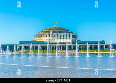 Wroclaw fontana multimediale di fronte alla sala Stulecia, Polonia Foto Stock