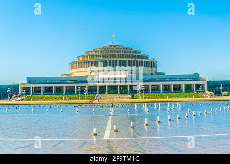 Wroclaw fontana multimediale di fronte alla sala Stulecia, Polonia Foto Stock
