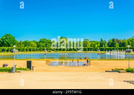 Wroclaw fontana multimediale di fronte alla sala Stulecia, Polonia Foto Stock