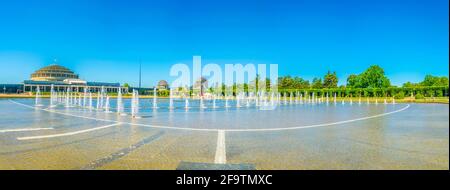 Wroclaw fontana multimediale di fronte alla sala Stulecia, Polonia Foto Stock