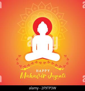 Felice Mahavir Jayanti wallpaper auguri, Jain festival poster immagine, vetector banner Illustrazione Vettoriale