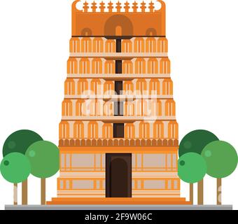 Carino cartoon vettore illustrazione di un tempio induista Illustrazione Vettoriale