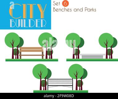 City Builder Set 6: Panchine e parchi Illustrazione Vettoriale