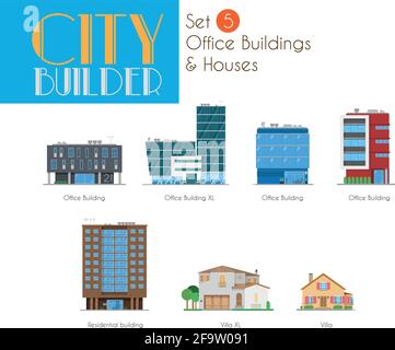 City Builder Set 5: Edifici per uffici e case Illustrazione Vettoriale