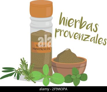 Vettore provenzale erbe illustrazione isolato in stile cartoon. Nome spagnolo. Erbe e specie Serie Illustrazione Vettoriale