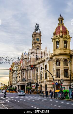 VALENCIA, SPAGNA, 30 DICEMBRE 2015: Vista del municipio nella città spagnola di valencia Foto Stock