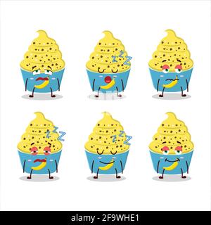 Cartone animato di gelato banana Cup con espressione sonnolenta. Illustrazione vettoriale Illustrazione Vettoriale