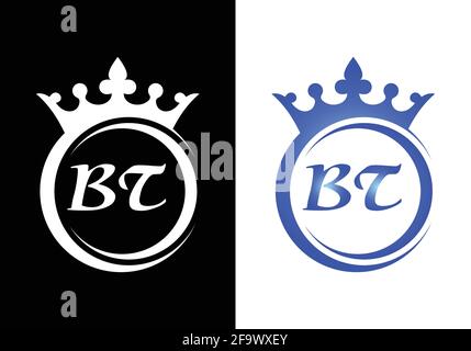 Lettera della corona del re BT per il disegno dell'icona del marchio dell'azienda. Illustrazione Vettoriale