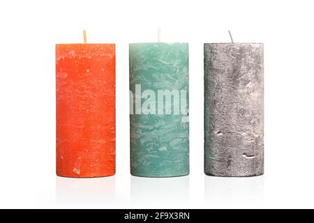 Tre diverse candele testurizzate Foto Stock