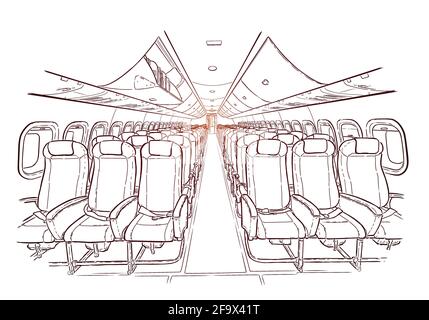 Immagine vettoriale di schizzo disegnata a mano dal salone dell'aeroplano Illustrazione Vettoriale