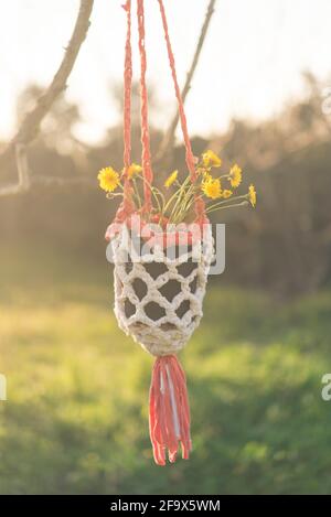 macrame pentola fatto a mano primo piano Foto Stock