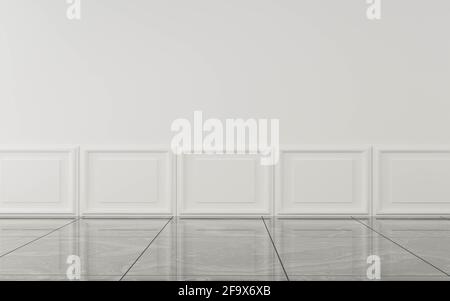 parete classica bianca vintage con pavimento in marmo scuro 3d rappresentazione dell'illustrazione Foto Stock