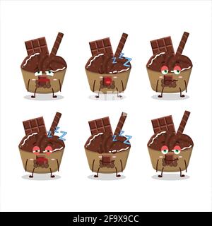 Carattere cartoon di gelato cioccolato con espressione sonnolenta. Illustrazione vettoriale Illustrazione Vettoriale