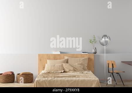 Parete bianca bianca di una moderna camera da letto Foto Stock