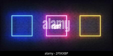 Set di cornici al neon. Set di modelli di bordi rettangolari colorati e luminosi Illustrazione Vettoriale