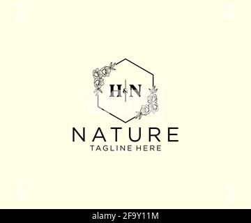 Lettere HN modello logo feminile floreale, modificabile logo monoline prefabbricate adatto, Luxury wedding branding femminile, corporate. Illustrazione Vettoriale