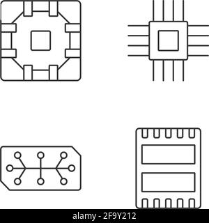 Set di icone lineari per microcircuiti Illustrazione Vettoriale