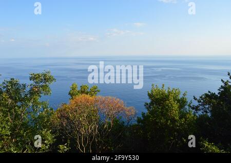 Parte del sentiero di 120 km che attraversa le cinque Terre, è una parte del famoso sentiero che va dalla Corniglia alla Vernazza Foto Stock